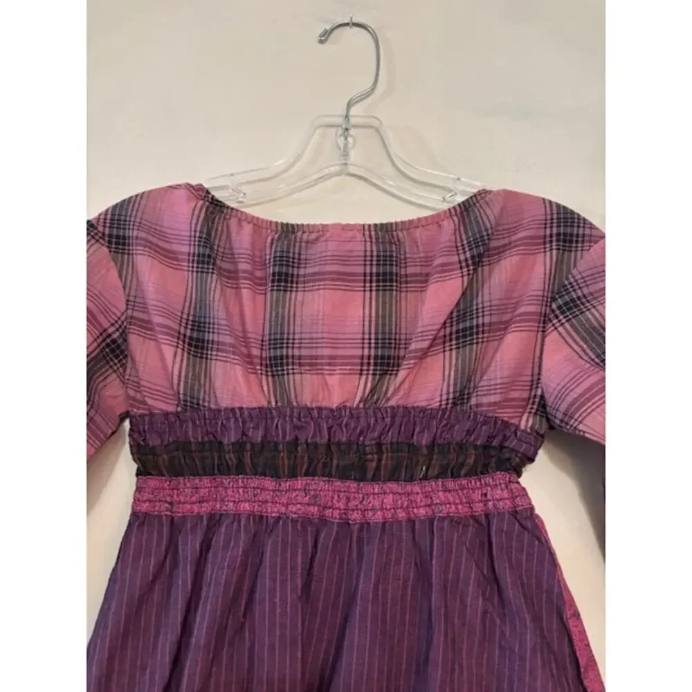 Desigual Patchwork Dress Girls Size 9 - 10 Plaid Bubble Hem Long Sleeve Boho
